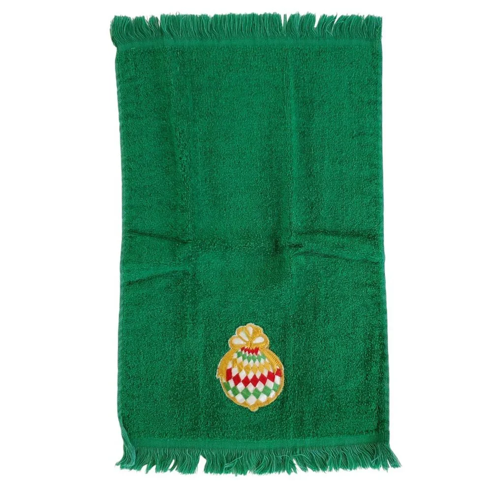 Christmas Holiday Fringe Fingertip Towels 3 Green 1 Red Applique Tree & Ornament